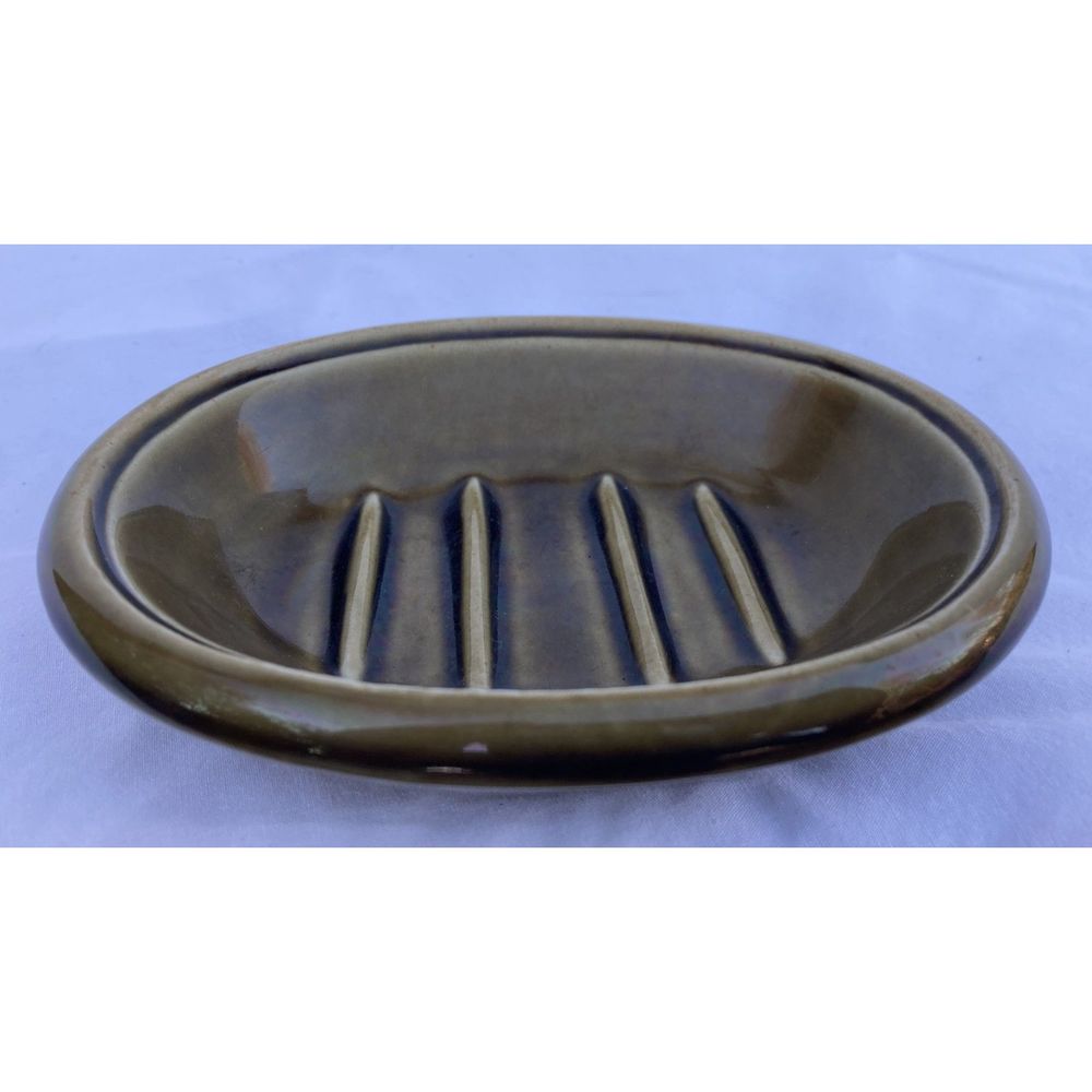Villeroy Boch? Avocado Porcelain Soap Dish - Vintage Art Deco -Marked on Bottom